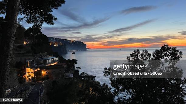 scenic view of sea against sky at sunset,vico equense,campania,italy - vico equense stock pictures, royalty-free photos & images