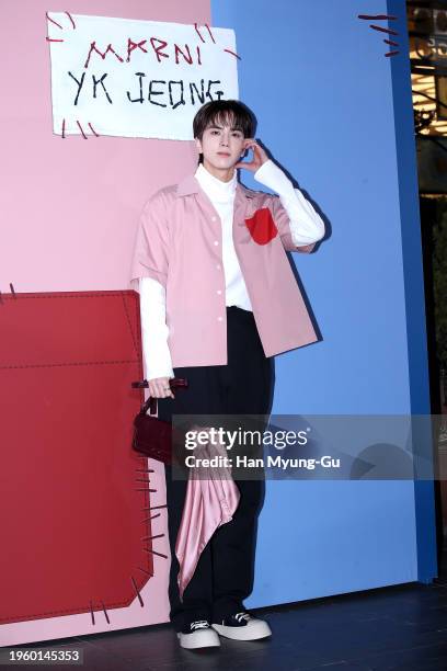 Younghoon of boy band The Boyz attends the Marni "MARNI YK JEONG" capsule collection launch photocall on January 25, 2024 in Seoul, South Korea.