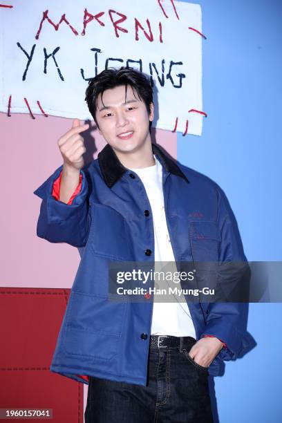 Kang Min-Hyuk of South Korean boy band CNBLUE attends the Marni "MARNI YK JEONG" capsule collection launch photocall on January 25, 2024 in Seoul,...