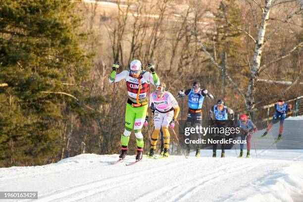 Thomas Bing of Germany leads a group of undefined athletes during the Ski Classics Marcialonga on January 28, 2024 in Trento, Italy.
