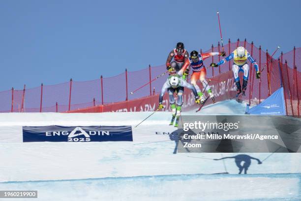 Simone Deromedis takes 1st place, Alex Fiva of Team Switzerland takes 2nd place, Youri Duplessis Kergomard of Team France takes 3rd place during the...