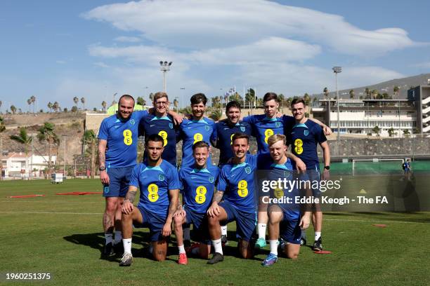 Players and coaching staff of England Para pose for a photo during a training session on January 25, 2024 in Santa Cruz de Tenerife, Spain.