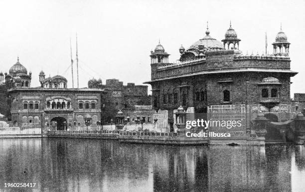 people and landmarks of india in 1895: golden temple, amritsar - photos of nepal stock illustrations