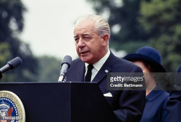 Australian Prime Minister Harold Holt speaking during a welcoming ceremony at the White House in Washington, June 1st 1967.