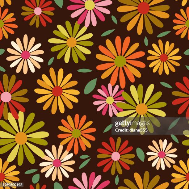 1970s style seamless background pattern - hippie flower stock illustrations