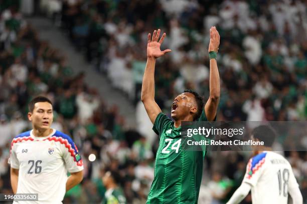 Nasser Al-Dawsari of Saudi Arabia reacts after a missed chance during the AFC Asian Cup Group F match between Saudi Arabia and Thailand at Education...