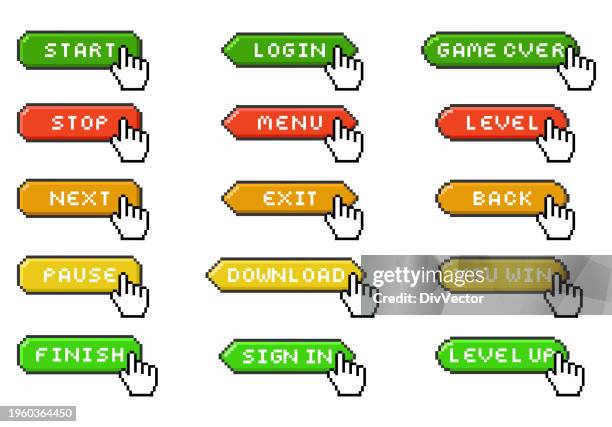 pixel game menu buttons - game controller hand stock illustrations