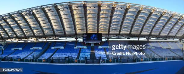 The Curva Nord is empty due to the disqualification of fans during the 22nd day of the Serie A Championship between S.S. Lazio and S.S.C. Napoli at...
