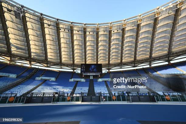 The Curva Nord is empty due to the disqualification of fans during the 22nd day of the Serie A Championship between S.S. Lazio and S.S.C. Napoli at...