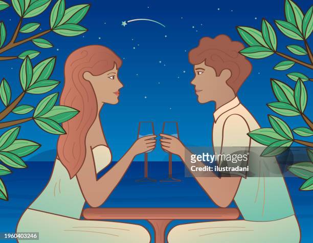 young couple date - young couple date night wine stock illustrations