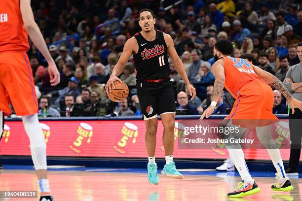 Malcolm Brogdon of the Portland Trail Blazers handles the ball during the second half against the Oklahoma City Thunder at Paycom Center on January...