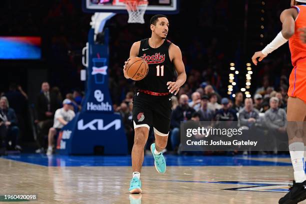 Malcolm Brogdon of the Portland Trail Blazers handles the ball during the second half against the Oklahoma City Thunder at Paycom Center on January...