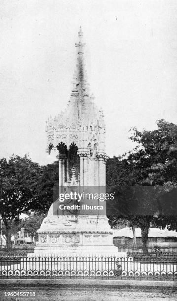 people and landmarks of india in 1895: queen's statue, bombay - the statue of victoria stock illustrations