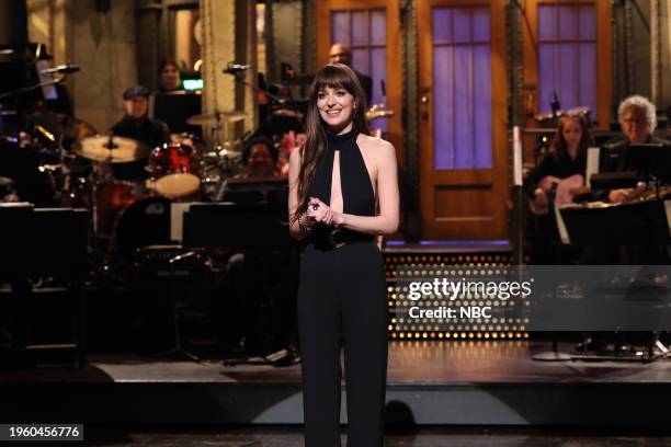 Episode 1854 -- Pictured: Host Dakota Johnson during the Monologue Saturday, January 27, 2024 --