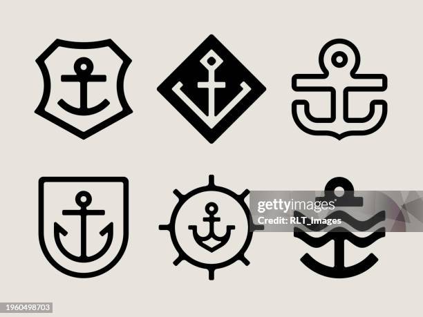 mid-century modern anchor icons - boat logo stock illustrations