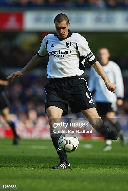 Andy Melville of Fulham passes the ball during the FA Barclaycard Premiership match between Chelsea and Fulham held on April 26, 2003 at Stamford...