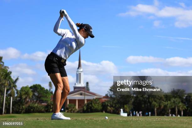 Azahara Munoz of Spain plays her shot from the 11th teeduring the first round of the LPGA Drive On Championship at Bradenton Country Club on January...