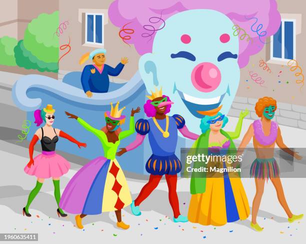 illustrazioni stock, clip art, cartoni animati e icone di tendenza di maestosa stravaganza del mardi gras, regalità, baldoria e delizie di carnevale - carnaval