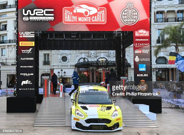 Monte Carlo , France - 28 January 2024; Eamonn Boland and Mickey Joe Morrissey from Ireland in their Ford Fiesta MkII at the finish of day four of...