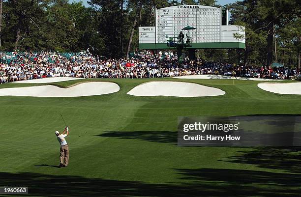 Mike Weir of Canada plays to the green on the seventh hole during the third round of the 2003 Masters Tournament at the Augusta National Golf Club in...