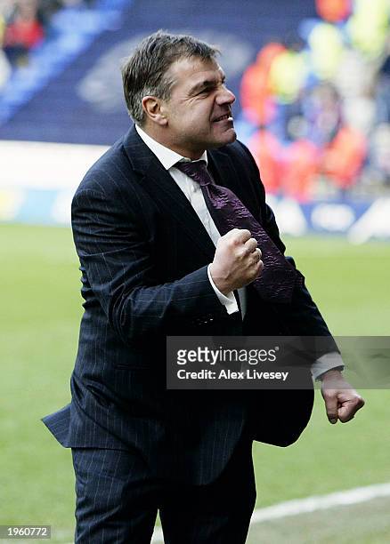Bolton Wanderers manager Sam Allardyce celebrates his teams vital win during the FA Barclaycard Premiership match between Bolton Wanderers and West...