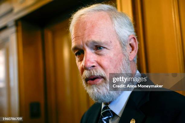 Sen Ron Johnson speaks to reporters during a vote in the Senate Chambers of the U.S. Capitol Building on January 25, 2024 in Washington, DC. Senators...