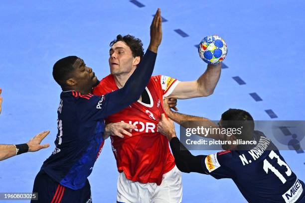 January 2024, North Rhine-Westphalia, Cologne: Handball: European Championship, France - Denmark, final round, final round, final in the Lanxess...