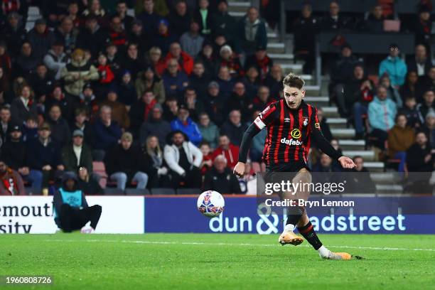 David Brooks of AFC Bournemouth scores his team's fourth goal during the Emirates FA Cup Fourth Round match between AFC Bournemouth and Swansea City...