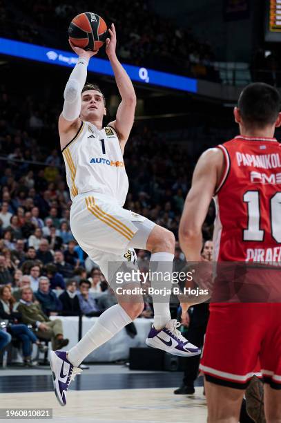 Mario Hezonja of Real Madrid in action during the Turkish Airlines EuroLeague Regular Season Round 23 match between Real Madrid and Olympiacos...