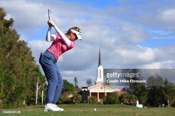 Paula Creamer of the United States plays her shot from the 11th tee during the first round of the LPGA Drive On Championship at Bradenton Country...