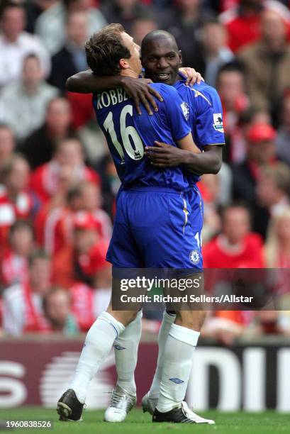 October 2: Geremi of Chelsea and Arjen Robben of Chelsea celebrate during the Premier League match between Liverpool and Chelsea at Anfield on...