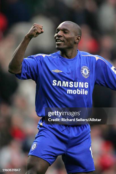 October 2: Geremi of Chelsea celebrates during the Premier League match between Liverpool and Chelsea at Anfield on October 2, 2005 in Liverpool,...