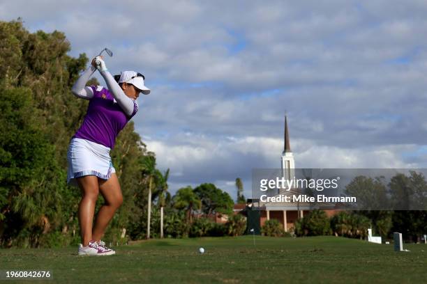 Jasmine Suwannapura of Thailand plays her shot from the 11th tee during the first round of the LPGA Drive On Championship at Bradenton Country Club...