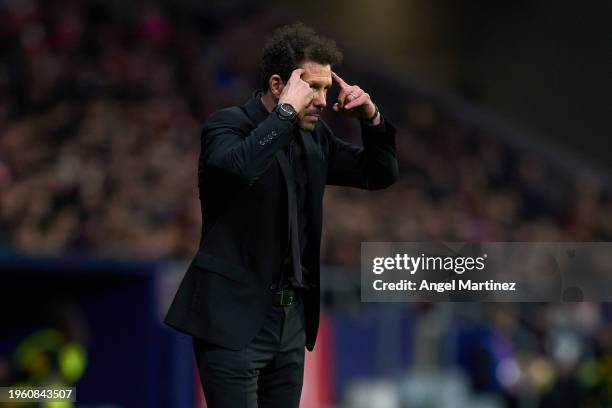 Head coach Diego Pablo Simeone of Atletico de Madrid reacts durin the Copa del Rey Quarter Final match between Atletico de Madrid and Sevilla FC at...