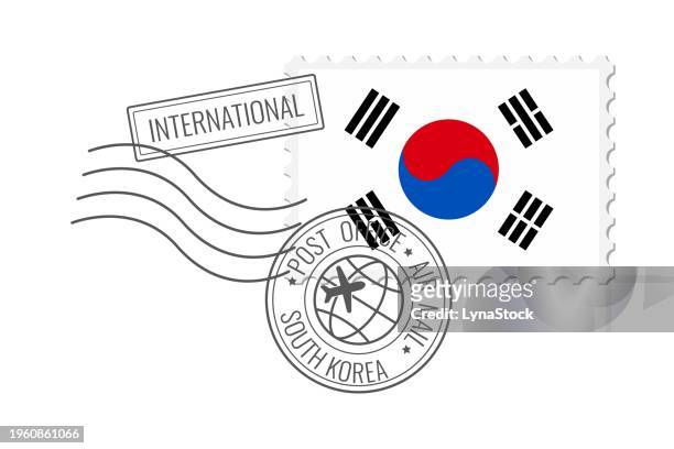 south korea postage stamp. postcard vector illustration with south korean national flag isolated on white background. - mail stock illustrations stock-grafiken, -clipart, -cartoons und -symbole