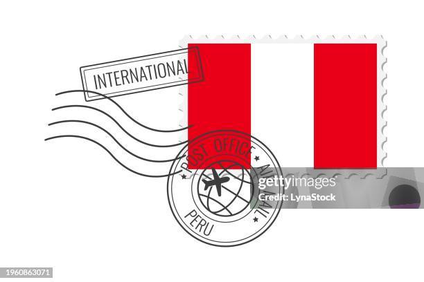 peru postage stamp. postcard vector illustration with peruvian national flag isolated on white background. - peru stock illustrations
