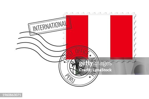 Peru postage stamp. Postcard vector illustration with Peruvian national flag isolated on white background. Peru postage stamp. Postcard vector illustration with Peruvian national flag isolated on white background.