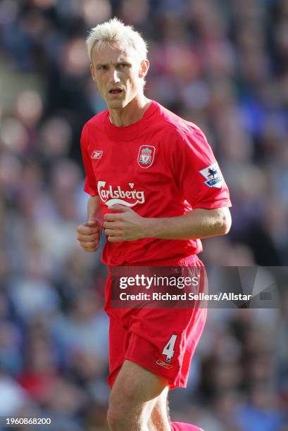 October 2: Sami Hyypia of Liverpool running during the Premier League match between Liverpool and Chelsea at Anfield on October 2, 2005 in Liverpool,...