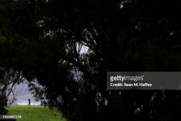 Nick Watney of the United States plays his shot from the 16th tee during the Farmers Insurance Open at Torrey Pines North Course on January 25, 2024...