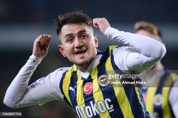 Cengiz Under of Fenerbahce celebrates after scoring his team's second goal during the Turkish Super League match between Fenerbahce and Ankaragucu at...