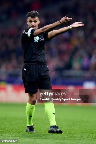 Referee Jesus Gil Manzano reacts during the Copa del Rey Quarter Final match between Atletico de Madrid and Sevilla FC at Civitas Metropolitano...