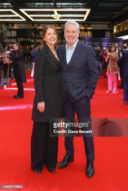 Anne-Marie Conley and Brian Conley attend the gala performance of "Plaza Suite" at The Savoy Theatre on January 28, 2024 in London, England.