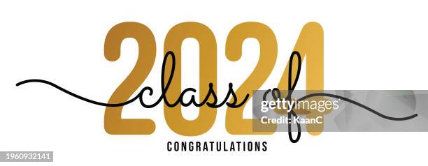 ilustrações, clipart, desenhos animados e ícones de class of 2024 lettering. congratulations to graduates typography poster. vector template for greeting card, sticker, banner, label, t-shirt, etc. stock illustration - celebration event