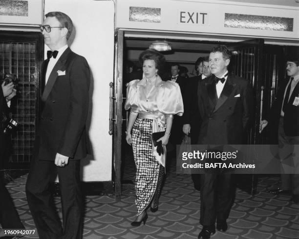 With HRH THE PRINCESS ANNE and JAMES CELLAN JONES at the Awards Ceremony in 1985.francis green - grovner house banqueting manager, hrh, jcj