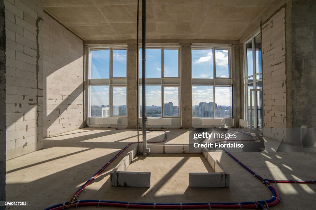 Empty room in a high-rise building, skyscraper in the city
