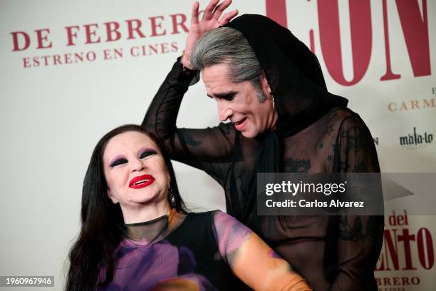 Olvido Gara aka Alaska and Mario Vaquerizo attend the "La Reina Del Convento" premiere at the Callao cinema on January 25, 2024 in Madrid, Spain.