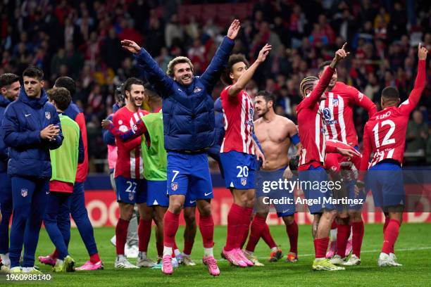 Players of Atletico de Madrid celebrate victory after the Copa del Rey Quarter Final match between Atletico de Madrid and Sevilla FC at Civitas...