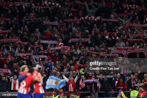 Fans of Atletico de Madrid their support after the Spanish Copa del Rey Quarter Final match between Atletico de Madrid v Sevilla FC at Civitas...