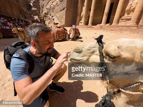 Selfie with Camel in front of Petra Castle Al-Khazneh