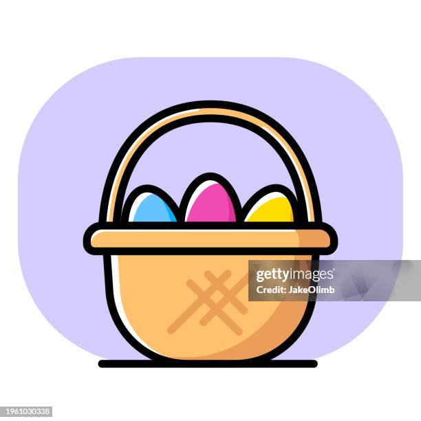 osterkorb ikone strichzeichnung - easter eggs basket stock-grafiken, -clipart, -cartoons und -symbole